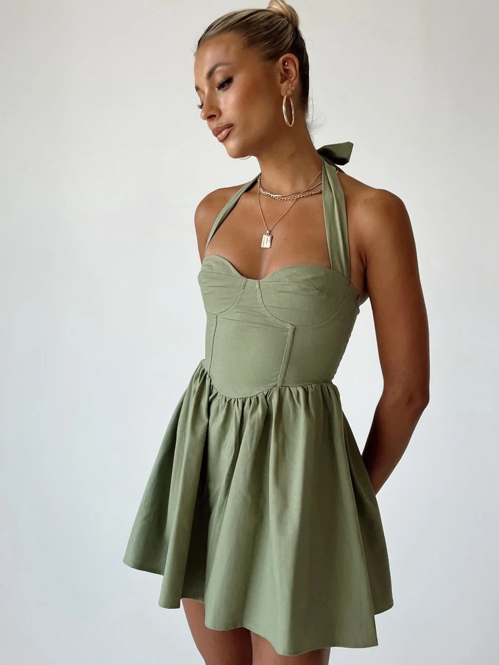 Princess Polly Lyle Mini Dress Sage Size US 6 - Picture 1 of 7